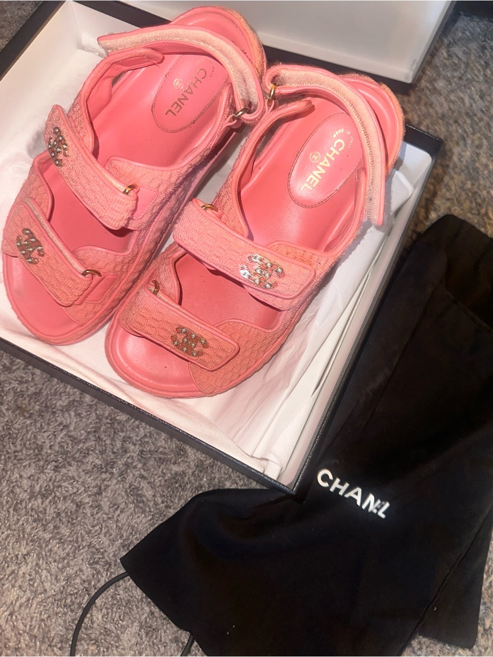 CHANEL Coral Pink Crystal CC Strap Sandals - Picture 4 of 10